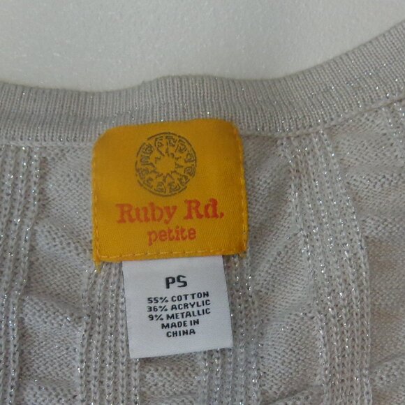 Ruby Road Size Petite Small Light Gray/Silver Sparkly Cardigan - Picture 2 of 9